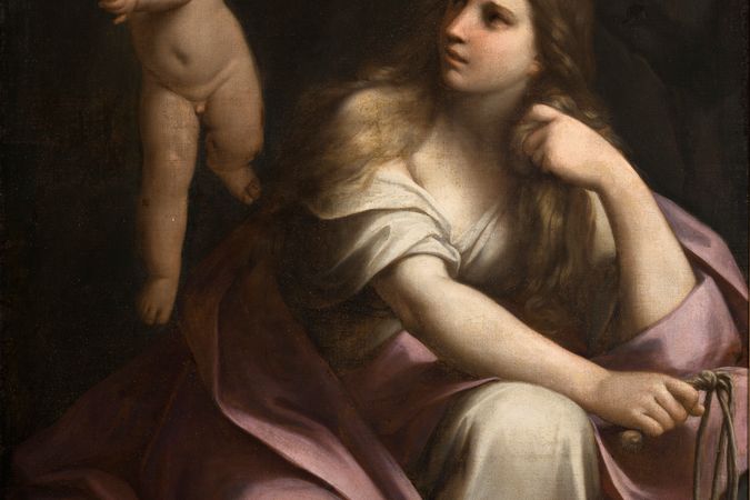 Maddalena penitente con angelo in volo che regge la corona di spine