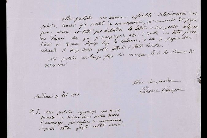 Lettera di Cesare Campori a Luigi Napoleone Cittadella