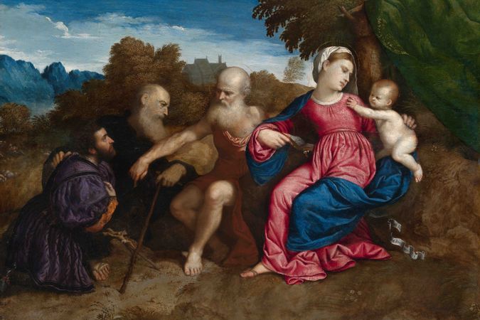 Madonna con il bambino, i santi Girolamo e Antonio abate e un devoto