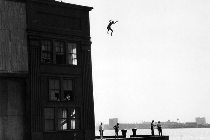 Boys jumping into Hudson River