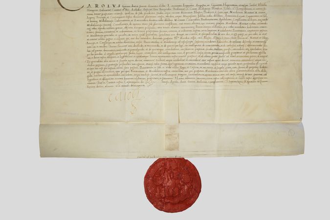 Diploma di Carlo V con sigillo in cera rossa