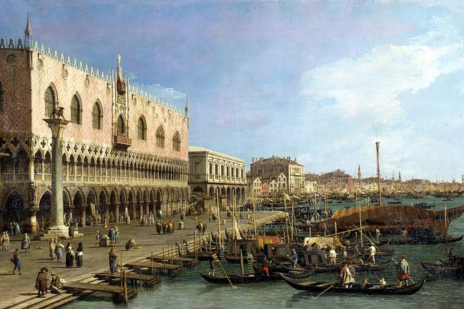 Il Molo verso la riva degli Schiavoni con la colonna di San Marco