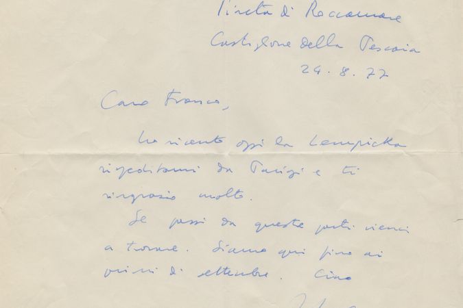 Lettera inviata da Calvino a Ricci