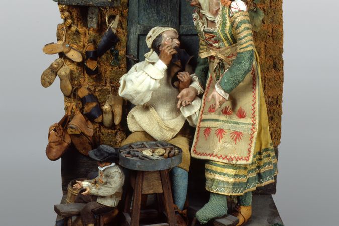 Scena di presepe raffigurante: Bottega del calzolaio