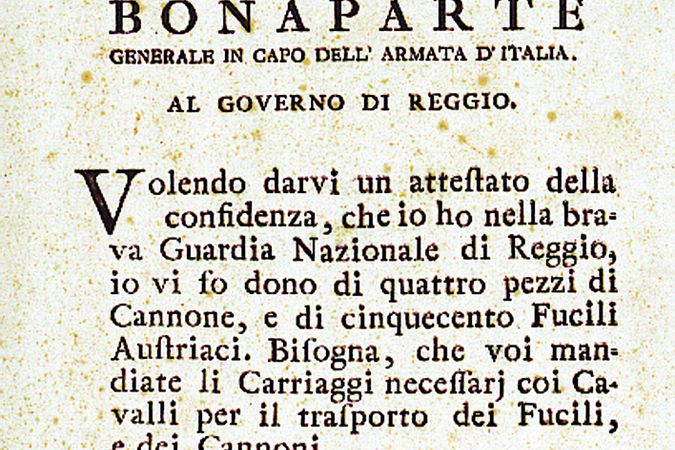 Comunicazione di una donazione di cannoni da parte di Napoleone Bonaparte al Governo di Reggio