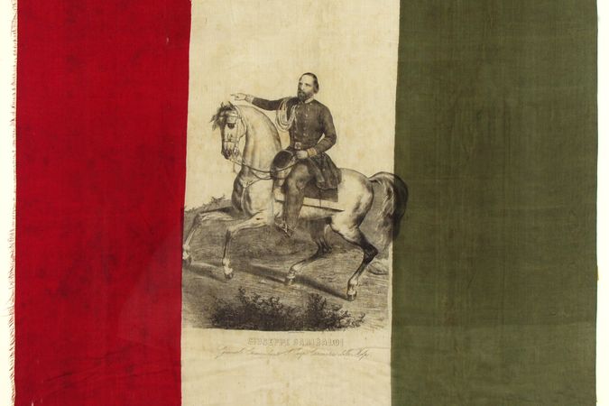 Fazzoletto tricolore con l’effigie di Garibaldi Generale Comandante il Corpo Cacciatori delle Alpi