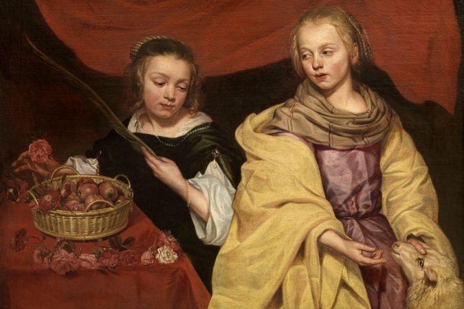 Due ragazze nelle vesti di Santa Agnese e Dorotea