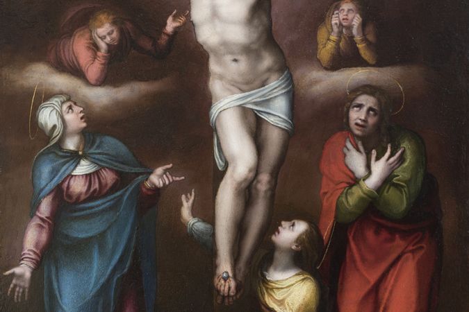 Cristo vivo sulla croce con la Vergine, san Giovanni Evangelista e santa Maria Maddalena