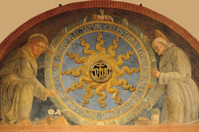 Sant'Antonio e San Bernardino sorreggono il monogramma di Cristo