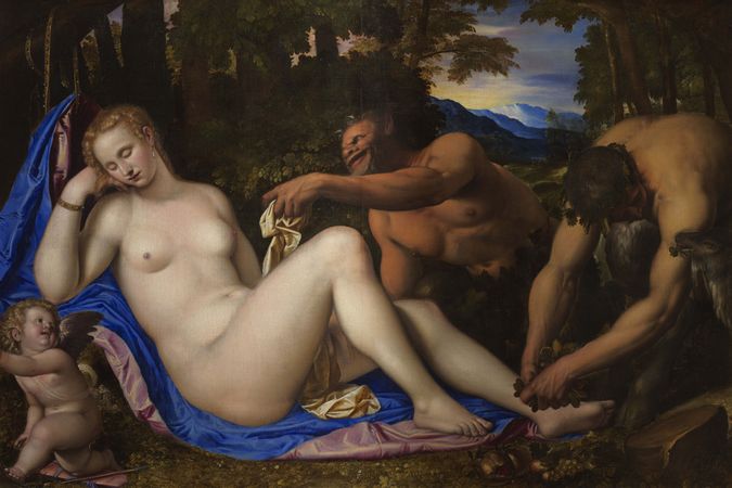 Venere e Cupido con due satiri nel paesaggio