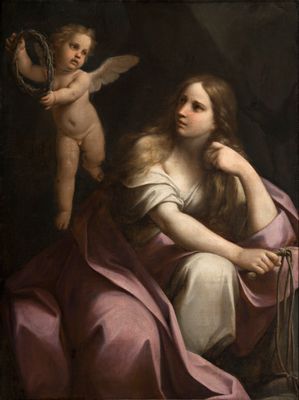 Maddalena penitente con angelo in volo che regge la corona di spine