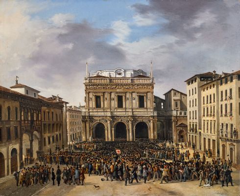 Il popolo radunato in piazza della Loggia 