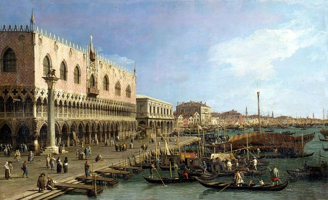 Il Molo verso la riva degli Schiavoni con la colonna di San Marco