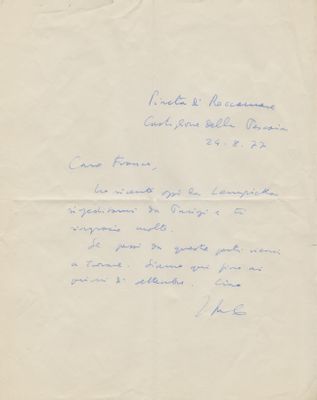 Lettera inviata da Calvino a Ricci