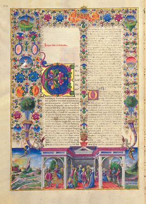 Taddeo Crivelli, bas-de-page della carta iniziale dell’Ecclesiaste, La corte di re Salomone; vol. I