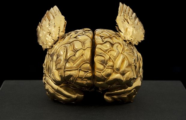 Golden Human Brain with Angel Wings