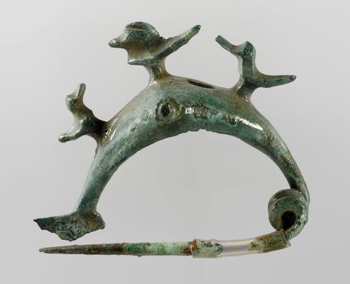 Fibula con uccelli acquatici sul dorso