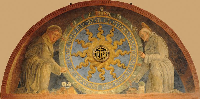 Sant'Antonio e San Bernardino sorreggono il monogramma di Cristo