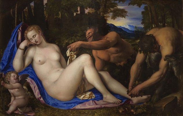 Venere e Cupido con due satiri nel paesaggio